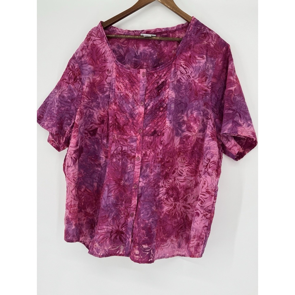 Catherines Top Purple and Pink Floral Print Stretchy Tunic Top - Picture 2 of 8